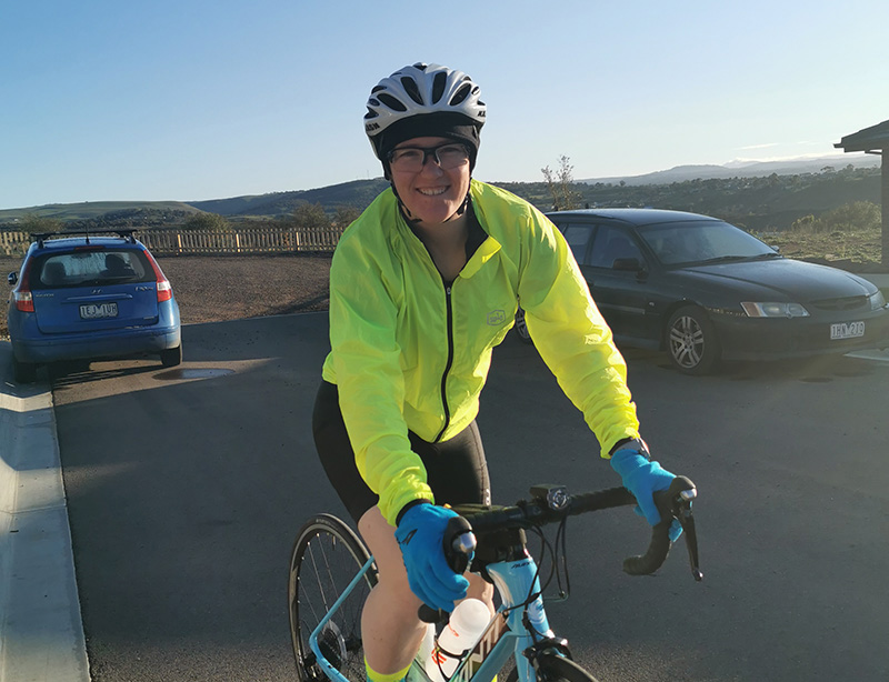Bronwyn Gell on her bike training for Ironman