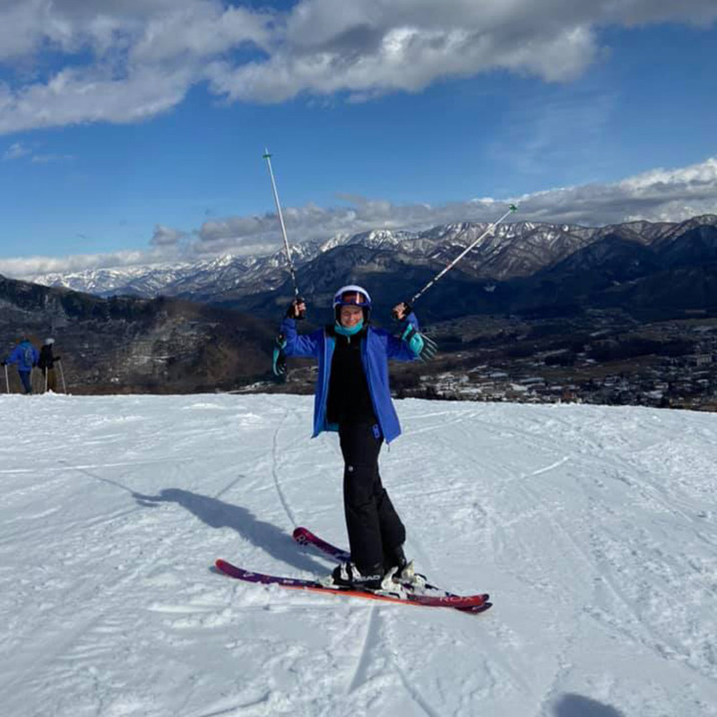 Rebecca skiing in the snow