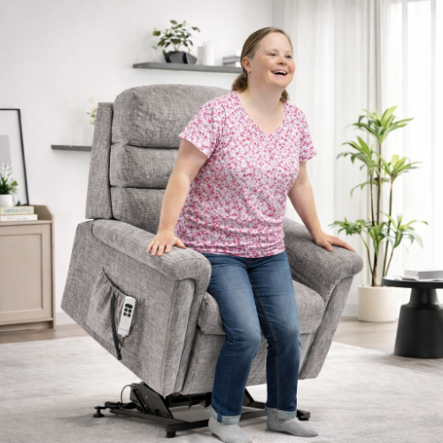 lady using sit-to-stand recliner